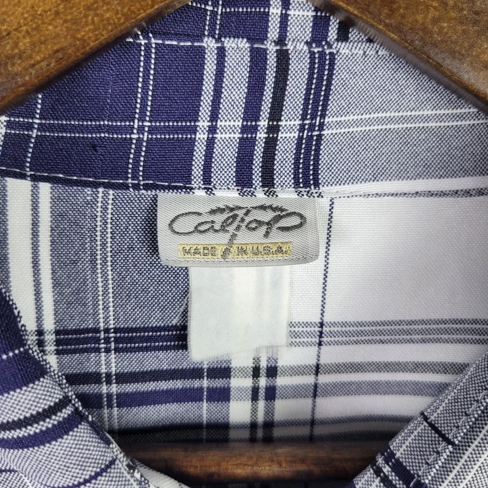 Cal Top Mens Navy Blue White Plaid Short Sleeve Button Up Shirt Lowrider 3XL